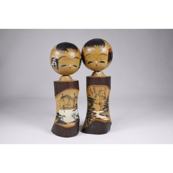 Vintage Japanese Kokeshi doll set of 3, Traditional wooden Dolls nursery decor - Picture 3 of 8